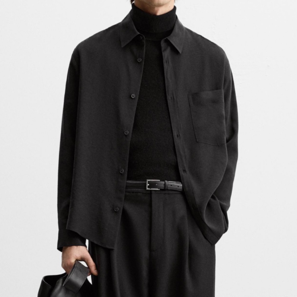 Zara men’s relaxed shirt with pocket black sz L NWT